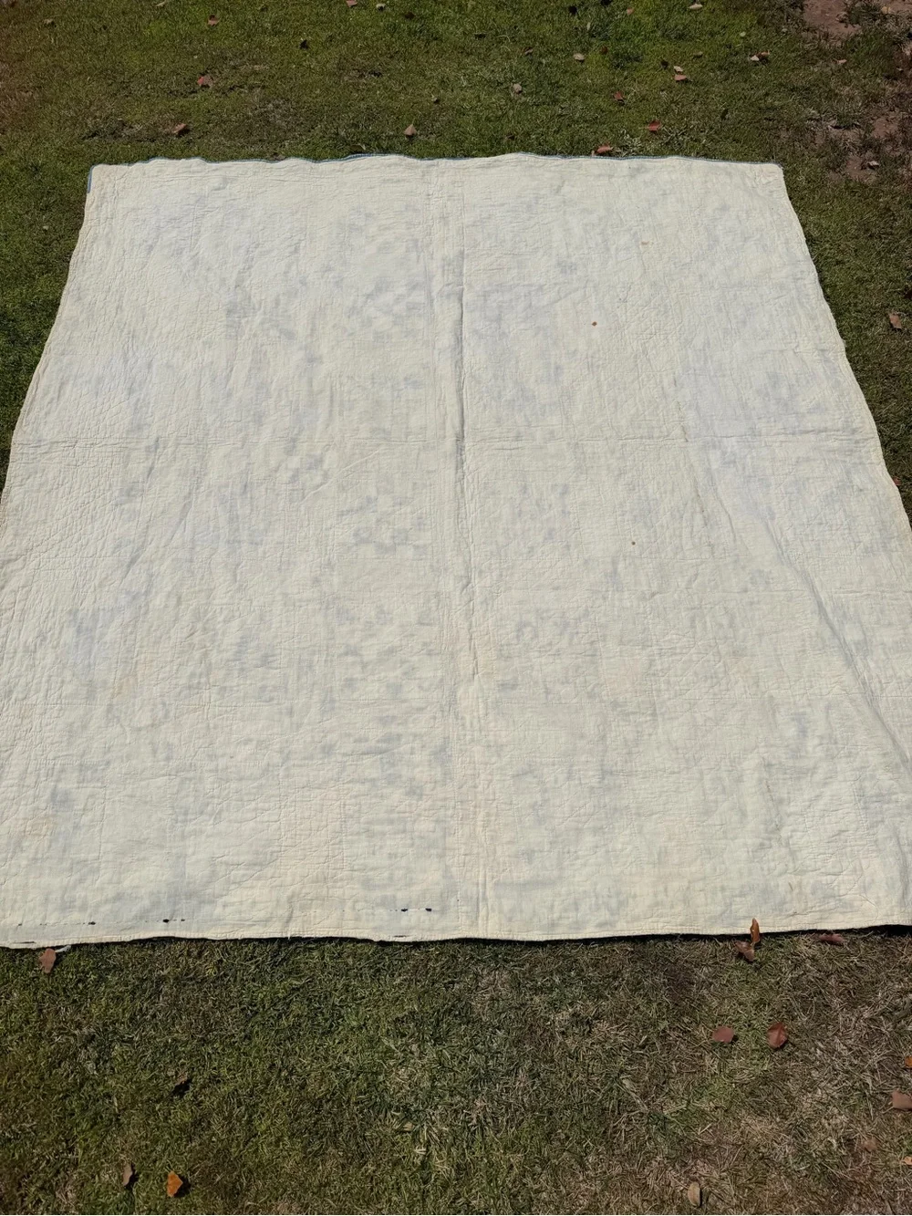 VTG Irish Chain Quilt Blue White Stars Soft Gauzy Cotton 1940s Cutter 70x75